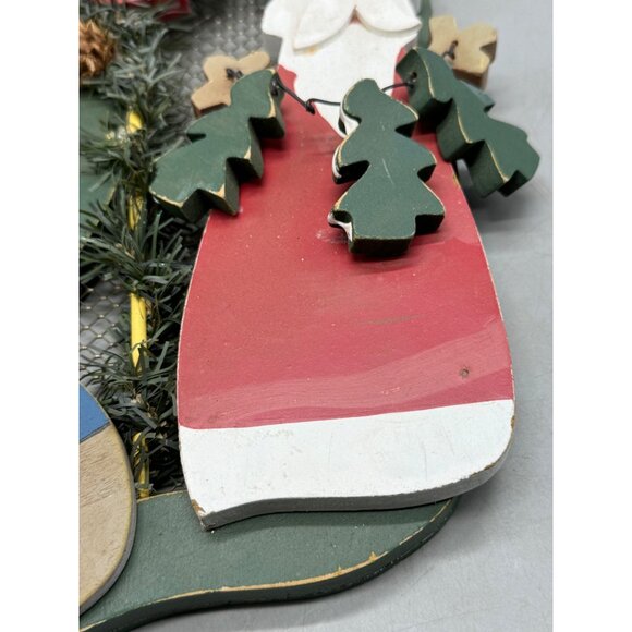 Christmas stocking wall hanging Santa bird house wood metal mess red green READ - Picture 5 of 7